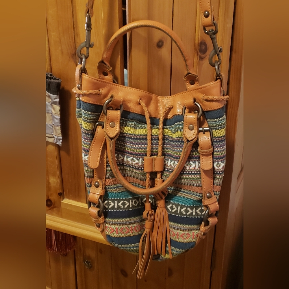 Mexican Leather n Woven Fabric Bag